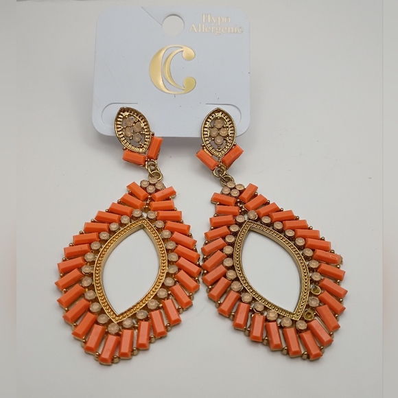 Charming Charlie Elegant Orange and Gold Teardrop Earrings - Picture 1 of 2